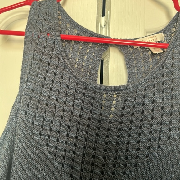 Slate blue knit cold shoulder top - Picture 2 of 3